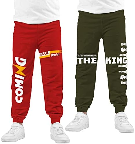 KYDA KIDS® Boy's Regular Fit Mid Rise 100% Cotton Printed Track Pants - (Pack of 2)