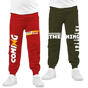 KYDA KIDS® Boy's Regular Fit Mid Rise 100% Cotton Printed Track Pants - (Pack of 2)