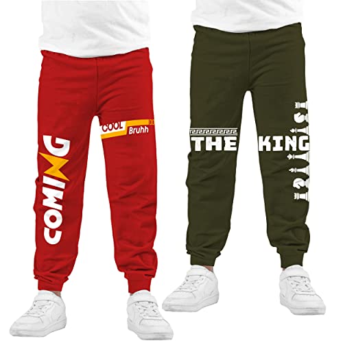 Image of KYDA KIDS 100% Cotton Track Pants for Boys | Premium Printed Soft Single Jersey Fabric | Elastic Waist Loose Fit Summer Full Length with Rib Hem (Pack of 2)