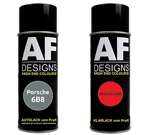 Alex Flittner Designs Auto Vernice Spray Set per Porsche 6B8 Grigio Titano MetallicBase Trasparente 2x400ml con vernice spray trasparente