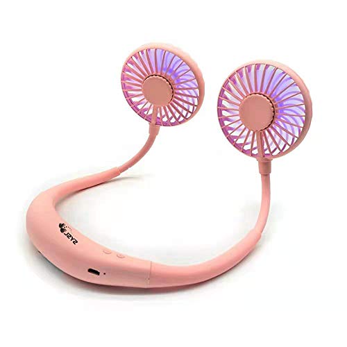 JZYZ Neck Portable Sports Fans Hand Free Led Lights Mini USB Rechargeable Desk Fan Headphone Design Wearable Small Personal Table Travel Office Room Household Cooling Folding Electric Airflow (Pink)