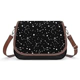 Leather Bag, Vintage Crossbody Bags, Wallet Satchel Purse, Classic Shoulder Handbag With Adjustable Strap Compatible with Zodiac Constellation Galaxy Black Starry Night Stars Glow Dark Midnight