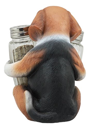 Ebros Adorable Small Hound English Tricolor Beagle Dog Salt And Pepper Shaker Set With Two Glass Shakers Statue 5.75"Tall Pedigree Canine Pet Pal Dogs Decorative Kitchen Dining Bar Accent #TOP5
