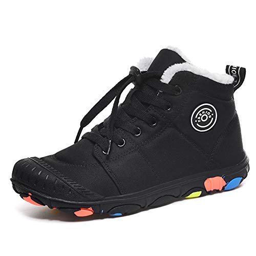 DoGeek Kids Snow Boots Girls Boys Winter Fur Lining Boots Outdoor Warm Shoes Black