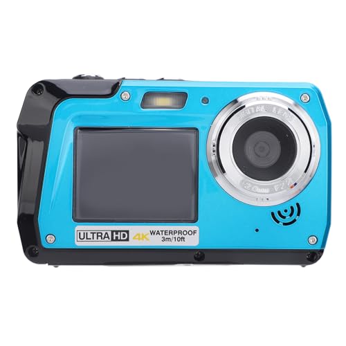 4K Underwater Camera, 10FT Waterproof Camera, 56MP 16X Zoom Selfie Dual Screens Compact Digital Camera, 1500mAh Battery, for Snorkeling Swimming Rafting Surfing