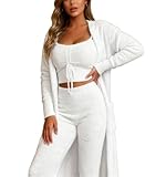 Joli pyjama 3 pièces à manches longues, veste à capuche, débardeur et short/pantalon long avec cordon de serrage