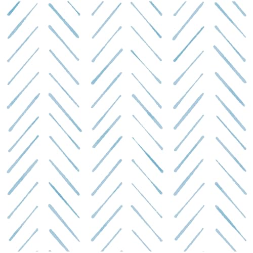Herringbone Wallpaper Peel and Stick Wallpaper Blue and White Modern Wall paper 17.3"x197" Adhesive Wallpapers Boho Removable Contact Paper Decorative for Bedroom Bathroom Cabinets Decor Vinyl Roll by OSECAGE - Used condition - US$13.86