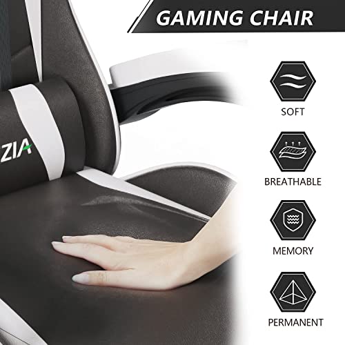 Miniatura 5 de Bigzzia Silla Gaming,Silla Ergonómica De Oficina En Cuero Pu,Regulable En Altura Con Soporte Lumbar Y Reposacabezas,Respaldo Reclinable 155 ,Silla Gamer Adulto Niño Blanco Pálido