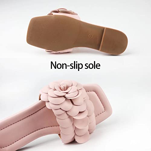 Musshoe Flat Sandals For Women Comfortable Square Toe Sandals Women Dressy Summer Flat Pink 10 #TOP1