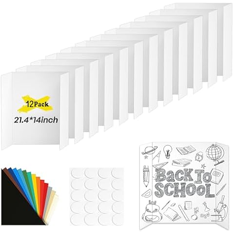 12 Pcs Small Trifold Poster Board, 21.4" x 14" Presentation Board, with Double Sided Tapes and Cardboard, White Corrugated Project Boards/Display Board for School Project/Science Fair Display Boards Cover
