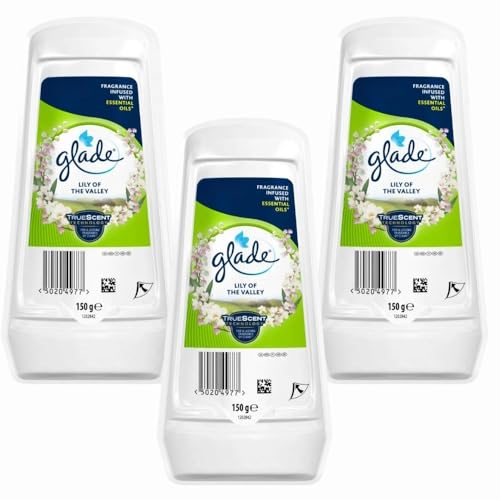 Glade Air Freshener Lily of the Valley 150g x 3 - Long Lasting Home Floral Fragrance, Odour Eliminator Gel for Bathroom, Bedroom & Living Room with Welari Thank You Card | (3 Pack)