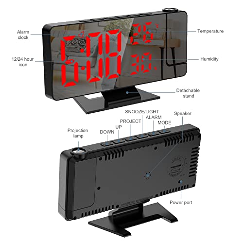 Ankilo Projection Alarm Clock For Bedroom, 7.8" Large Digital Clock With 180° Projector, 12/24H, Usb Charging Port, Temperature & Humidity Display, Snooze, Bedside Clock For Heavy Sleeper #TOP6