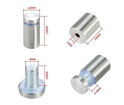 30 Stück Abstandshalter Edelstahl 25x12mm, Schrauben Abstandsbolzen Abstandshalter Abstandsschrauben für Werbetafeln, Ausstellungen, Festes Glas