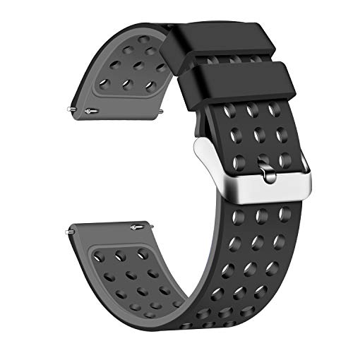 Lwsengme Silicone Quick Release - Choose Color & Width (18mm, 20mm,22mm) - Soft Rubber Watch Bands (Black/Gray, 20mm)
