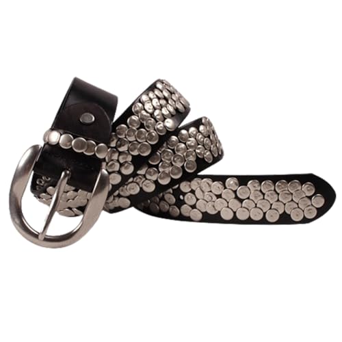 Studded Belt,Metal Punk Rock Goth Rivet Leather Waist Strap with Bright Irregular Round Stud for Women Men Jeans Pants
