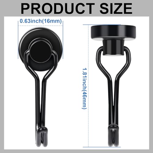 E BAVITE Swivel Swing Magnetic Hooks,30LB（20pack） Black Refrigerator Magnet Hook,Strong Neodymium Magnets Perfect for Refrigerator and Other Surfaces, 60mm(2.36In) in Length - Thumbnail 2