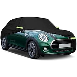 Funda Coche, Impermeable Cubre Coches Reemplazo para Mini Cooper 3 Puertas 2000-2022, 300D Todo Clima Cubierta para Automóvil con Puerta con Cremallera y Correa a Prueba de Viento (Negro)