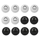 HSOKEW 12Pcs D Rings for PVC Inflatable Boat, Stainless Steel D-Ring Circular Patch Round Pad D Ring PVC Patch Canoe Raft Dinghy Kayak Surfboard Paddle Deck Accessories, White/Black, NO Glue