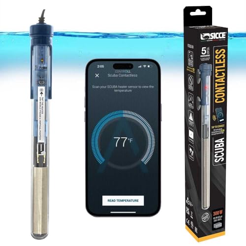 Sicce Scuba 300 Watt Aquarium Fish Tank Heater Smartphone Controlled via NFC Contactless App Adjustable | 300W Submersible for Marine Saltwater and Freshwater | Run Dry Protection
