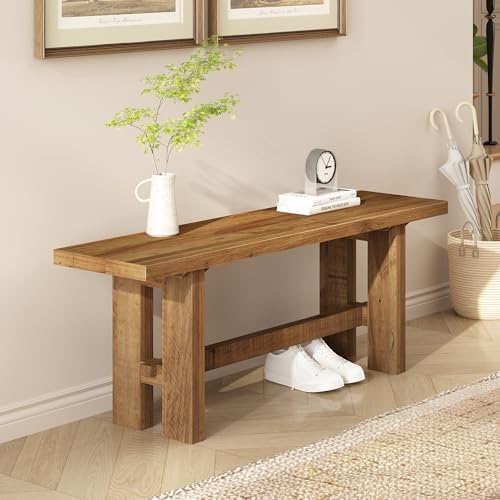 HOKYHOKY Reclaimed Solid Wood Bench, 43.3" Farmhouse Entryway Bench for