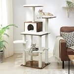 Feandrea WoodyWonders Cat Tree, Modern Cat Tower for Indoor Cats, 54.3-Inch Multi-Level Cat Condo, Ultra-Soft Plush, Scratching Posts, Hammock, Removable, Washable Cushions, Rustic Brown UPCT164X01