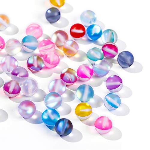 Mermaid Glass Beads, 130 Pieces Flash Glitter Shining Mixed Matte 6MM Round Loose Gemstone Assorted Color Beads for Bracelet Necklace Jewelry Making