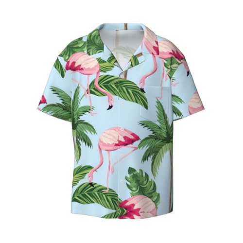 Chemise d'été légère pour homme avec motif flamants roses et poche fonctionnelle