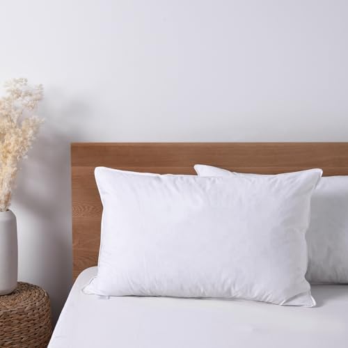 Dreamaker Goose Feather & Goose Down Standard Pillow 48x73cm Lightweight Pillow Breathable Temperature Regulation Encased in Natural Cotton Japara Durable Smooth Classy Finish Machine Washable