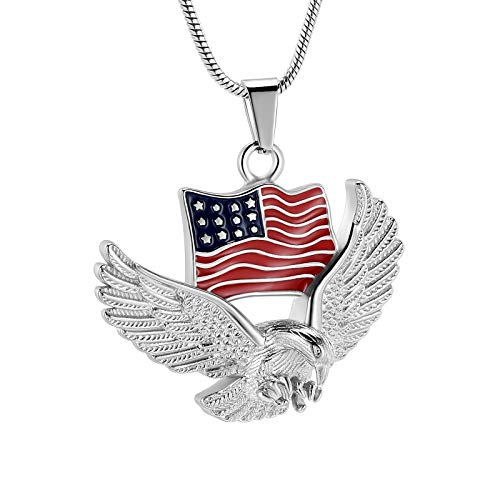 Oinsi Cremation Jewelry For Ashes For Men The Stars and the Stripes With Eagle Memorial Urn Necklace Keepsake Pendant