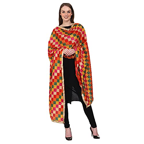 Women's Embroidered Phulkari Chiffon Dupatta Free Multicolour4