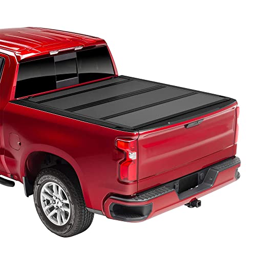 Pickupzone Fiberglass Hard Flip Folding Truck Bed Tonneau Cover Fits 2019 - 2022 Dodge Ram 1500 New Body Style | Does Not Fit W/ Multi-Function (Split) Tailgate 5' 7" Bed (67.4") #TOP1