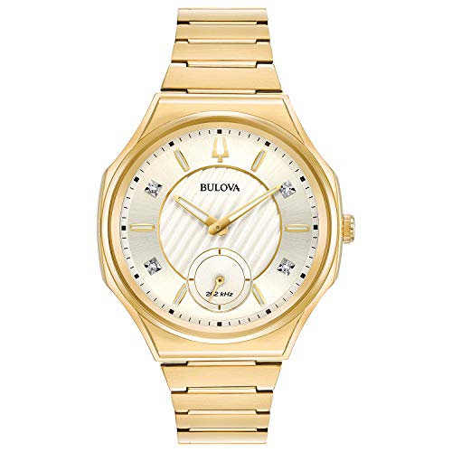 Bulova Curv Ladies Watch 97P136 - Gold-Tone Stainless Steel with Diamonds