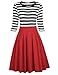 Belle Poque Women's Scoop-Neck Stripes Three-Quarter-Sleeve Knee Fit-and-Flare Dress, Red-2, Medium