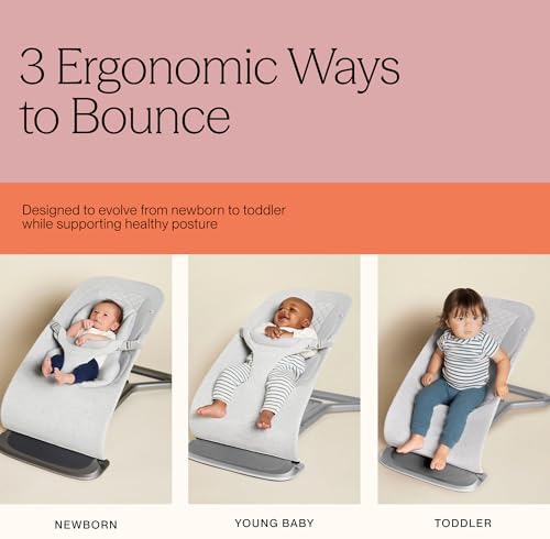 Ergobaby Evolve 3-in-1 Bouncer Seat for Babies and Toddlers 5.5-25lbs - Multi Position Baby Rocker Seat with Adjustable Heights, Secure Harness, Newborn Insert - Light Grey - 4
