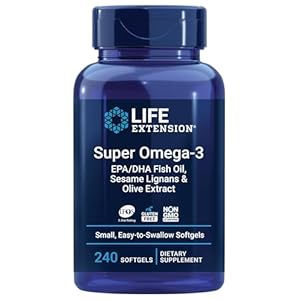 Life Extension Super Omega-3 EPA/DHA Fish Oil, Sesame Lignans & Olive Extract – Heart Health, Brain Health, Inflammation Health Support, Gluten-Free, Easy to Swallow, Non-GMO, 240 Softgels