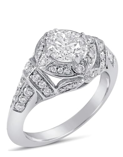 Antique Design 14K Solid And White Gold Round Cut Simulated