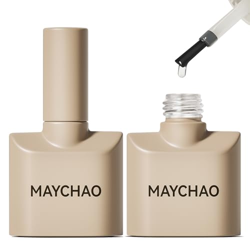 MAYCHAO 15ml 2 Pcs Glassy Gel Top Coat and Base Coat Set,No Wipe Foundation Combination for UV Light Cure Nail Polish