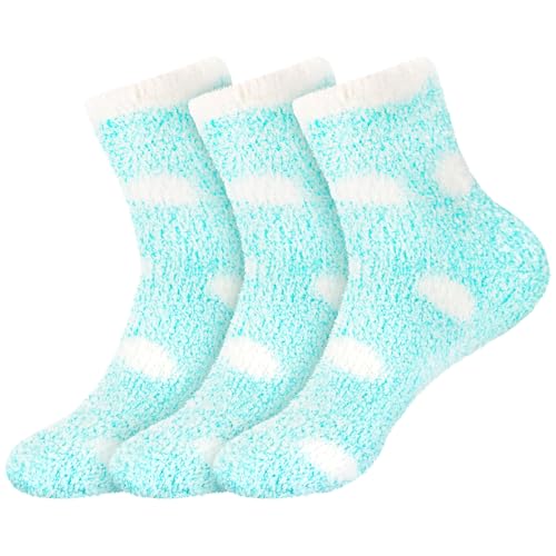 Image of BambooMN Women's Soft Warm Fuzzy Fluffy Polka Dot Cuff Crew Home Socks