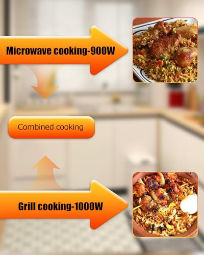 تيكومي فرن ميكروويف مدمج مع شواية 25 لتر، 900 واط، ميكروويف صغير مع 8 قوائم اوتوماتيكية، 5 مستويات طاقة للميكروويف، شاشة LED كبيرة للمنزل والمطبخ والمسكن والمكتب، اسود