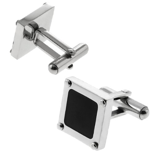 Gem Stone King Mancuernas Acero Plata y Negro 15x15 mm miniatura 2