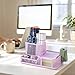 M&G Mesh Pen Holder Desk Organizers Pencil Holder for Desk Purple, 3 Compartments Metal Office Supply Organizer with Sticky Notes Holder for Home Office