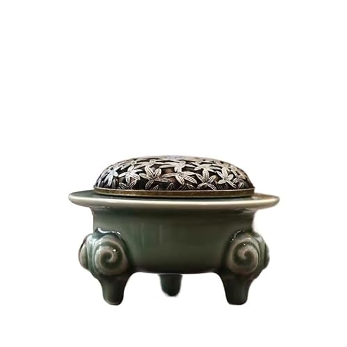 Incense Holder Base Celadon Plate Incense Burner Pure Copper Cover Indoor Agarwood Sandalwood Desktop Ornaments