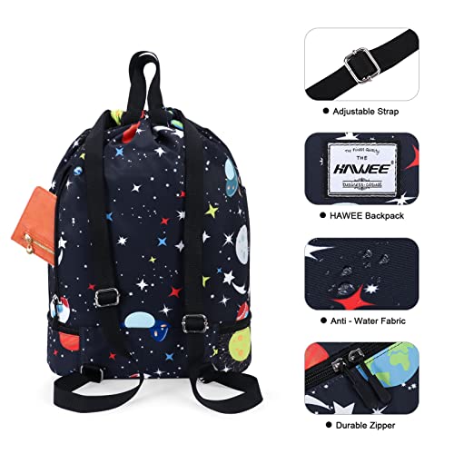 HAWEE Dry Wet Drawstring Backpack with Shoe Compartment for Women and Men Waterproof Yoga String Bag Outdoor Sports Rucksack for Gym/Beach/Swim Pool, Universe — view 5
