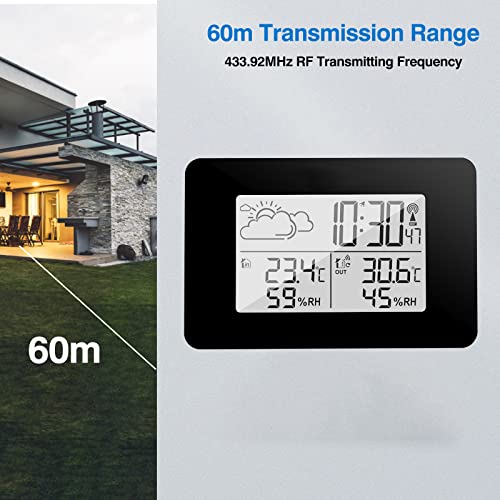 Emylo Indoor Outdoor Thermometer Wireless Weather Station, With Remote Outdoor Temperature Humidity Sensor, Backlight Digital Lcd Display Time And Weather Forecast For Home Garden #TOP4