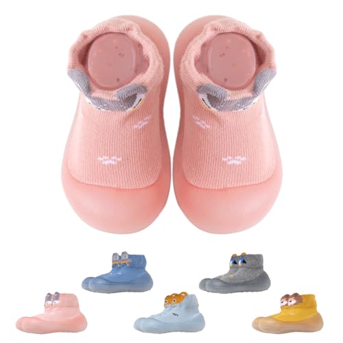 Tolaler Zapatos Bebe Primeros Pasos, Zapatillas Antideslizantes Niño, Zapatos Calcetines Transpirables Niña con Suela de Goma 18-24 Meses Corto Rosa