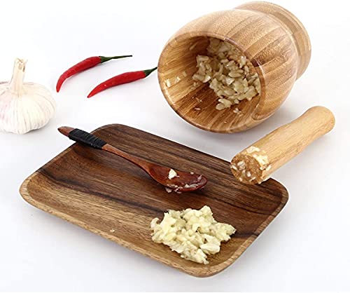 Large Wooden Mortar And Pestle Set With Spoon| Pepper Grinder| Pill Crusher Mortar| Spice Mortar And Pestle| Bowl And Crusher| Guacamole Bowl Shell Garlic Pepper Press Grinder Crusher Mix #TOP1