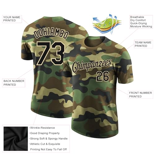 Custom Camouflage Baseball T Shirts Cream Black Personalized Baseball Jerseys Printed Name Number Logo Customize Sports Uniform for Men Women Youth - Thumbnail 3