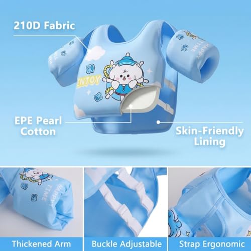 Image of Proberos Kids Swim Float Vest Non-Inflatable Swim Buoyancy with Arm Floats Adjustable Toddler Swim Aid Foam Inserts Buoyancy, Cartoon Swimming Training Polyester Jacket for Pool Water Learning
