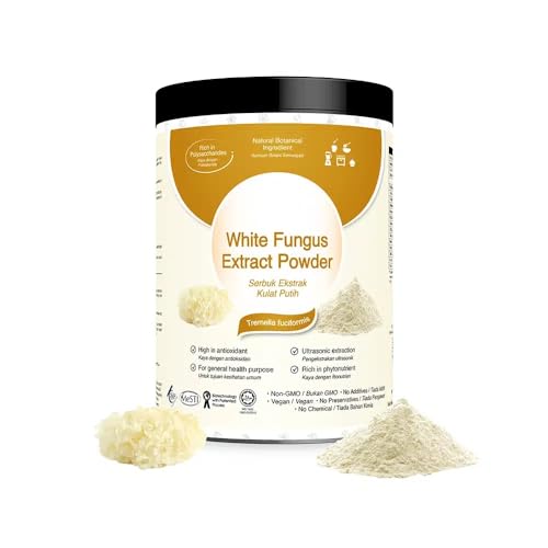 White Fungus Extrakt Weißer Pilz (Tremella fuciformis) - Pulver 50g rein 100% natürlich ohne Zusatzstoffe - Konzentrat 20:1 - Für Suppen, Smoothies, Kaffee, Getränke, Gebäck