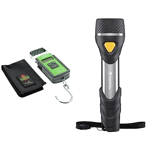 Burg-Wächter, 76000 Handwaage Tara PS 7600, schwarz, Wiegen bis 40 kg, Einfache Bedienung & VARTA Taschenlampe mit 9 LEDs inkl. 2x AA Batterien, Day Light Multi LED F20 Leuchte